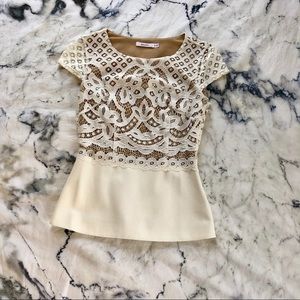 Bailey 44 Lace Blouse w/ Faux Leather Peplum - XS